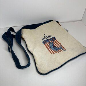 Guy Harvey Sword Fish American Flag Graphic Canvas Crossbody Messenger Bag 13x12